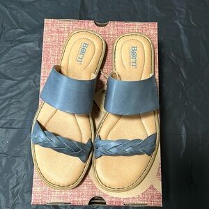 NWT BORN Cherita Braided Leather Slide Sandal Light Blue Size 9